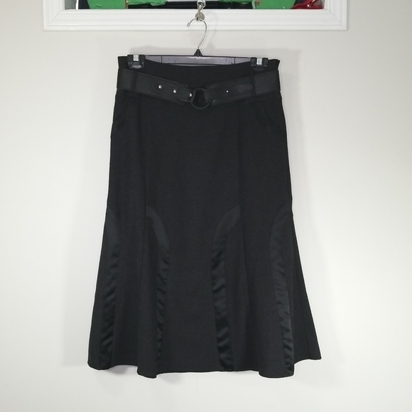 Gilani Women's A-line Flared Midi Skirt Size 10 With Belt Black - Picture 2 of 9